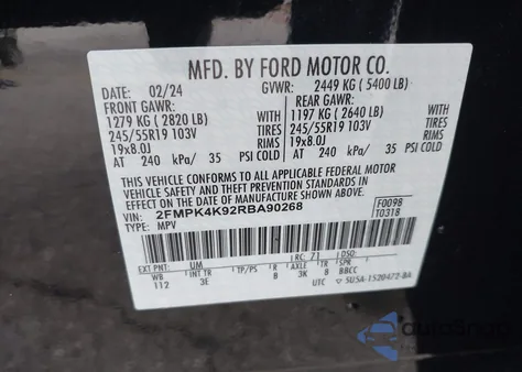 2024 Ford Edge Titanium z USA, uszkodzony, nr VIN 2FMPK4K92RBA90268